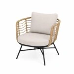 Artekko Rattan Διθέσιος Καναπές (155x75x73)cm 2x Πολυθρόνες (80x75x73)cm 2x Τραπεζάκια (70x70x35) (50x50x45)cm Μεταλλικός Γκρι Σκελετός με Παστικ. Ρατάν σε Φυσική Απόχρωση και Μπεζ Γκρι Μαξιλάρια Σετ/4
