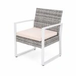 Artekko Rattan Διθέσιος Καναπές (115x60x80)cm 2x Πολυθρόνες (60x60x75)cm και Τραπέζι με Μαύρο Τζάμι (85x46x40)cm Γκρι Ανοιχτό Μεταλλικό Σκελετό με Ξύλο Πλαστικ Ρατάν και Μπεζ Μαξιλάρια Σετ/4