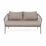 Artekko Rattan Καναπές (160x75x72)cm 2x Πολυθρόνες (76x75x72)cm Τραπέζι με Τζάμι (110x55x42)cm με Πλαστικ Κορδόνι Μεταλλικό Σκελετό Γκρι και Γκρι Μαξιλάρι Σετ/4