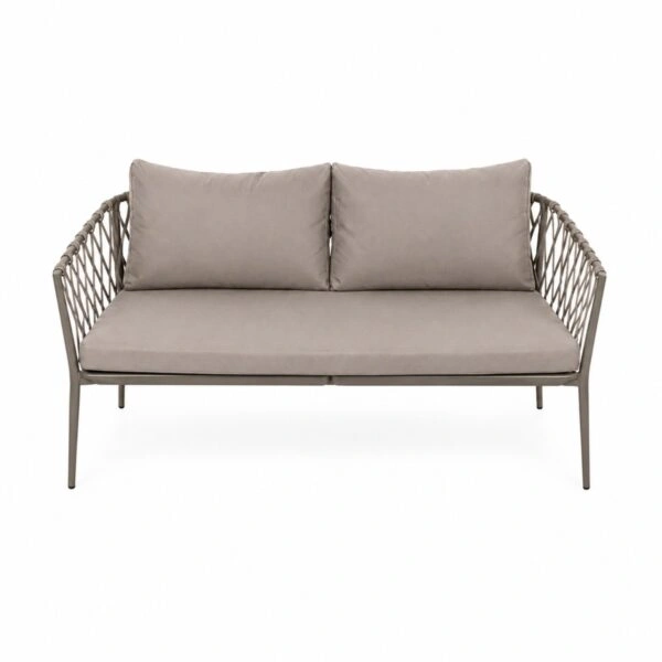 Artekko Rattan Καναπές (160x75x72)cm 2x Πολυθρόνες (76x75x72)cm Τραπέζι με Τζάμι (110x55x42)cm με Πλαστικ Κορδόνι Μεταλλικό Σκελετό Γκρι και Γκρι Μαξιλάρι Σετ/4