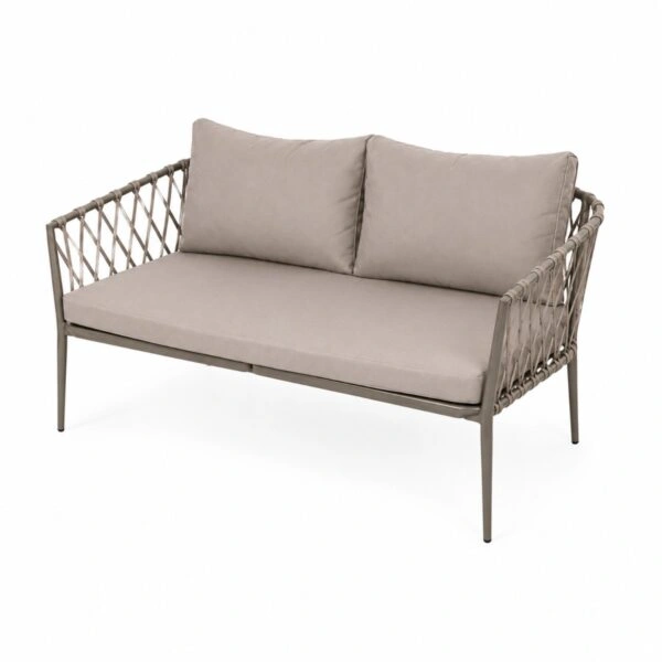 Artekko Rattan Καναπές (160x75x72)cm 2x Πολυθρόνες (76x75x72)cm Τραπέζι με Τζάμι (110x55x42)cm με Πλαστικ Κορδόνι Μεταλλικό Σκελετό Γκρι και Γκρι Μαξιλάρι Σετ/4