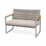 Artekko Rattan Διθέσιος Καναπές (105x65x75)cm 2x Πολυθρόνες (58x60x75)cm Τραπέζι με Τζάμι (84x45x38)cm με Πλαστικ Ρατάν Μεταλλικό Σκελετό και Ξύλο Γκρι Καφέ και Καφέ Μαξιλάρι Σετ/4