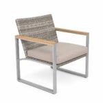 Artekko Rattan Διθέσιος Καναπές (105x65x75)cm 2x Πολυθρόνες (58x60x75)cm Τραπέζι με Τζάμι (84x45x38)cm με Πλαστικ Ρατάν Μεταλλικό Σκελετό και Ξύλο Γκρι Καφέ και Καφέ Μαξιλάρι Σετ/4
