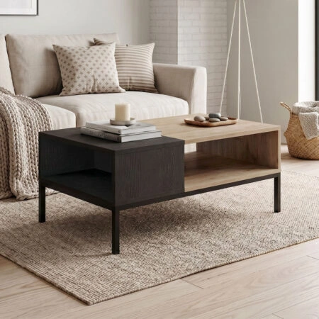 Τραπεζάκι σαλονιού Cailin Megapap χρώμα sepet oak - black wood 90x56x40
