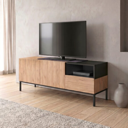 Έπιπλο τηλεόρασης Cailin Megapap χρώμα sepet oak - black wood 140x41