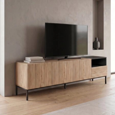 Έπιπλο τηλεόρασης Cailin Megapap χρώμα sepet oak - black wood 180x41