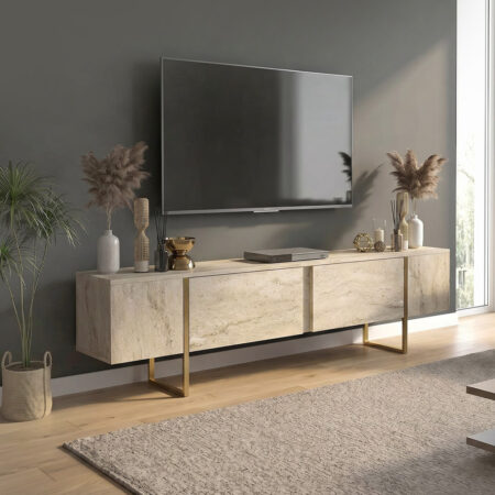 Έπιπλο τηλεόρασης Orontes Megapap χρώμα travertine - χρυσό 180x29