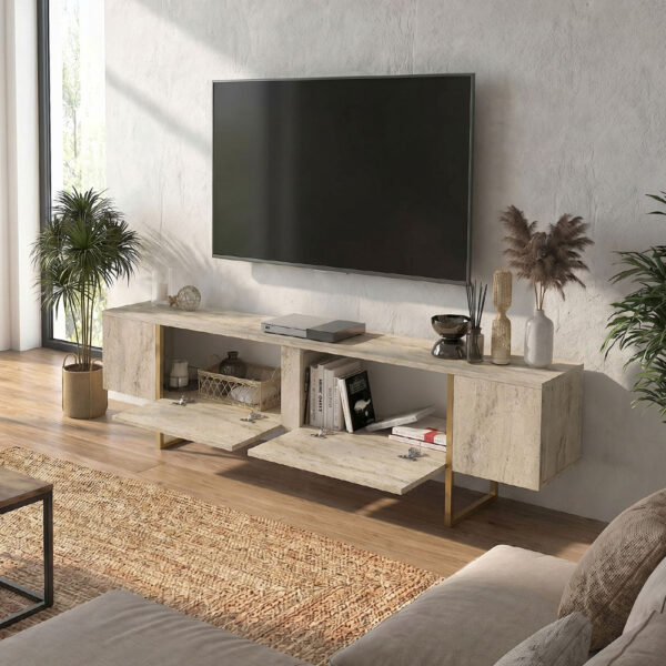 Έπιπλο τηλεόρασης Orontes Megapap χρώμα travertine - χρυσό 180x29,6x50εκ.