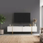 Έπιπλο τηλεόρασης Orontes Megapap χρώμα λευκό - χρυσό 180x29,6x50εκ.