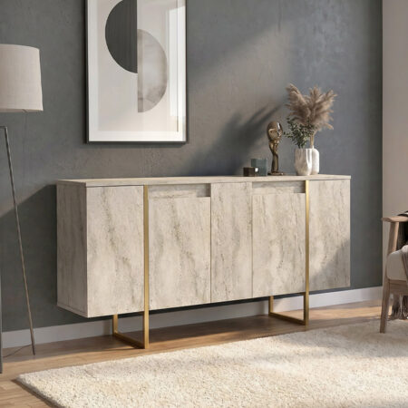 Μπουφές Orontes Megapap χρώμα travertine - χρυσό 160x35