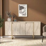 Μπουφές Orontes Megapap χρώμα travertine - χρυσό 160x35,2x80εκ.