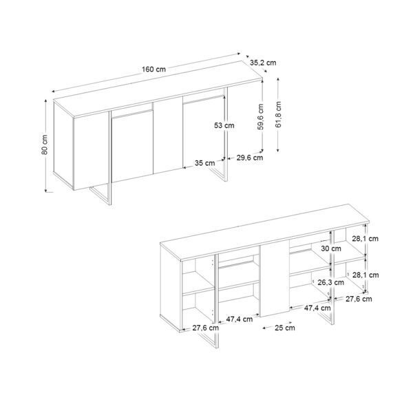 Μπουφές Orontes Megapap χρώμα travertine - χρυσό 160x35,2x80εκ.