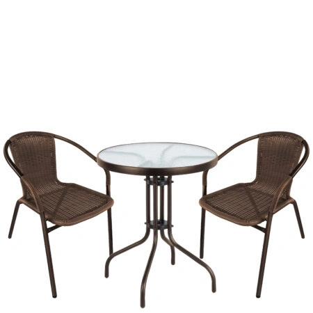 Σετ Τραπεζαρία Κήπου ArteLibre EARTH Καφέ Rattan/Γυαλί/Μέταλλο Με 2 Πολυθρόνες 14990524