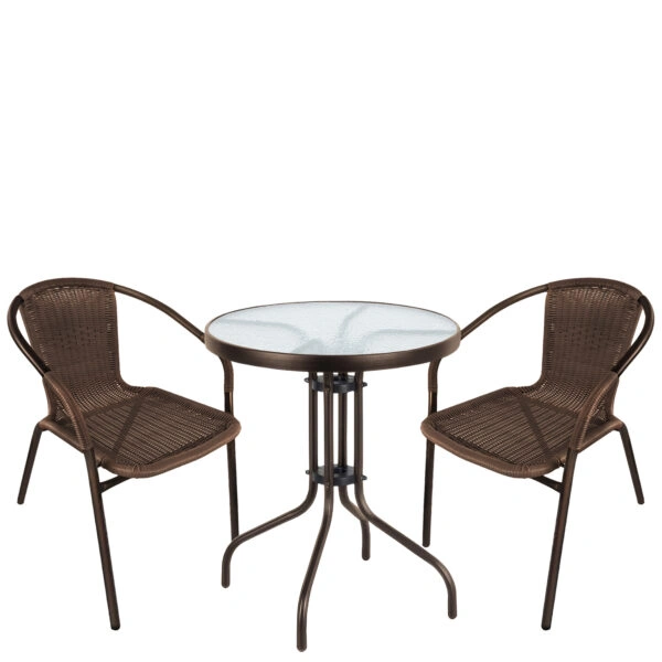 Σετ Τραπεζαρία Κήπου ArteLibre EARTH Καφέ Rattan/Γυαλί/Μέταλλο Με 2 Πολυθρόνες 14990524