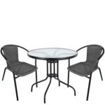 Σετ Τραπεζαρία Κήπου ArteLibre EARTH Μαύρο/Γκρι Rattan/Γυαλί/Μέταλλο Με 2 Πολυθρόνες 14990497