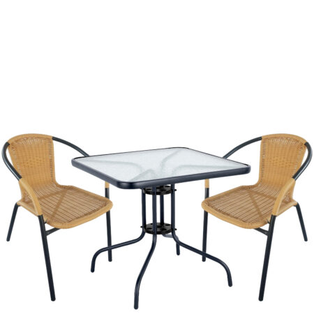 Σετ Τραπεζαρία Κήπου ArteLibre MARS Μαύρο/Μπεζ Rattan/Γυαλί/Μέταλλο Με 2 Πολυθρόνες 14990490