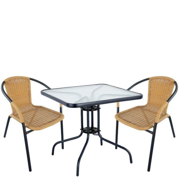 Σετ Τραπεζαρία Κήπου ArteLibre MARS Μαύρο/Μπεζ Rattan/Γυαλί/Μέταλλο Με 2 Πολυθρόνες 14990490