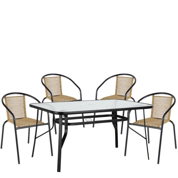 Σετ Τραπεζαρία Κήπου ArteLibre SUN Μαύρο/Φυσικό Rattan/Γυαλί/Μέταλλο Με 4 Πολυθρόνες 14990592