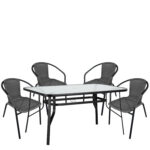 Σετ Τραπεζαρία Κήπου ArteLibre SUN Μαύρο/Γκρι Rattan/Γυαλί/Μέταλλο Με 4 Πολυθρόνες 14990541