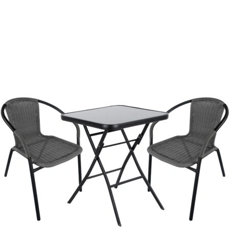 Σετ Τραπεζαρία Κήπου ArteLibre TAURUS Μαύρο/Γκρι Rattan/Γυαλί/Μέταλλο Με 2 Πολυθρόνες 14990496