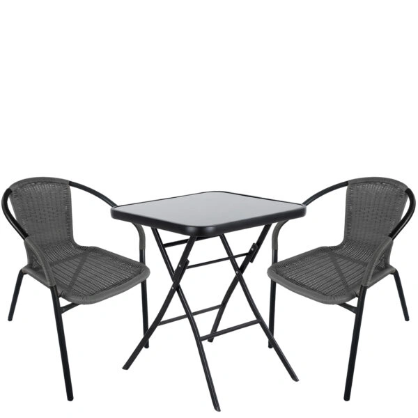 Σετ Τραπεζαρία Κήπου ArteLibre TAURUS Μαύρο/Γκρι Rattan/Γυαλί/Μέταλλο Με 2 Πολυθρόνες 14990496