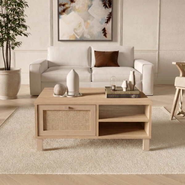 Τραπεζάκι Σαλονιού ArteLibre MUSPEL Φυσικό Μοριοσανίδα/Rattan 90x60x38.6cm
