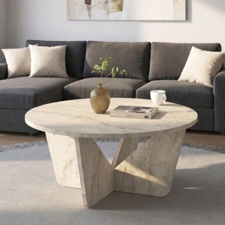 Τραπεζάκι σαλονιού Lagerta Megapap χρώμα travertine Ø75x35εκ.