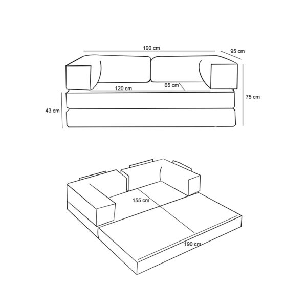 Καναπές - κρεβάτι Comfort Megapap τριθέσιος υφασμάτινος χρώμα ανθρακί 190x95x75εκ.