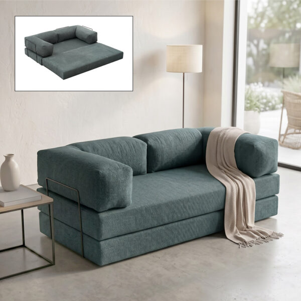 Καναπές - κρεβάτι Comfort Megapap τριθέσιος υφασμάτινος χρώμα μέντα 190x95x75εκ.