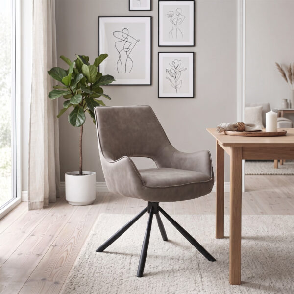 Πολυθρόνα τραπεζαρίας Alessia Megapap περιστρεφόμενη elephant grey ύφασμα - μεταλλικό μαύρο πόδι 58x66x85εκ.