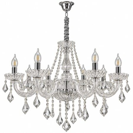 Artekko Chandelier Πολυέλαιος 10φωτος Ε14 με Διάφανο Κρύσταλλο (70x70x100)cm