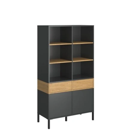 Ραφιέρα Beril 2D2S Ανθρακί-Χρυσό Δρυς 90x42x170cm