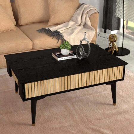 Τραπεζάκι σαλονιού Bolea χρώμα modern black – φυσικό οξιάς 90x60x38,6εκ.