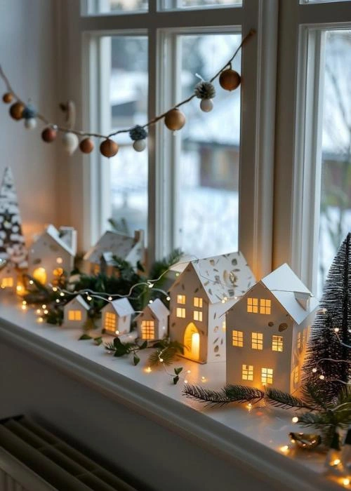 Χριστουγεννιάτικη διακόσμηση παραθύρου σε σπιτάκια