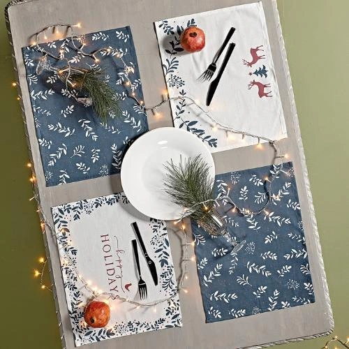 Χριστουγεννιάτικα Σουπλά Kentia Loft Snow 4τμχ Λευκό Μπλέ