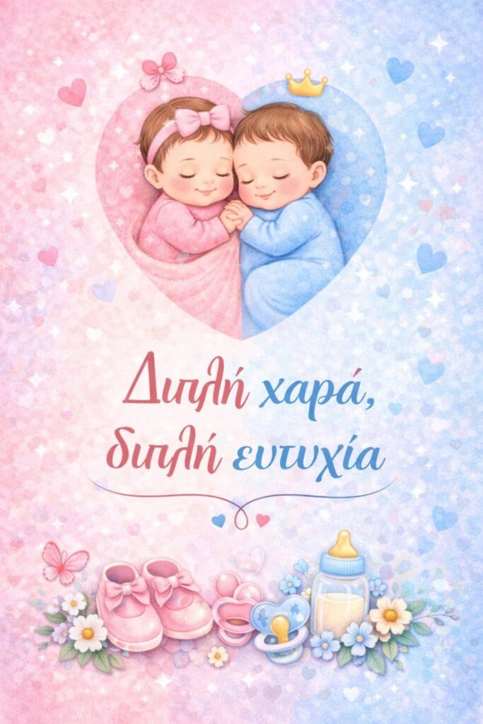 eyxes neogenita didyma Ευχές για νεογέννητα δίδυμα, Διπλή χαρά, διπλή ευτυχία