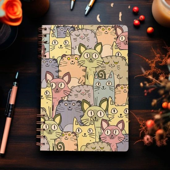 Ξύλινο Ημερολόγιο Ατζέντα Cats