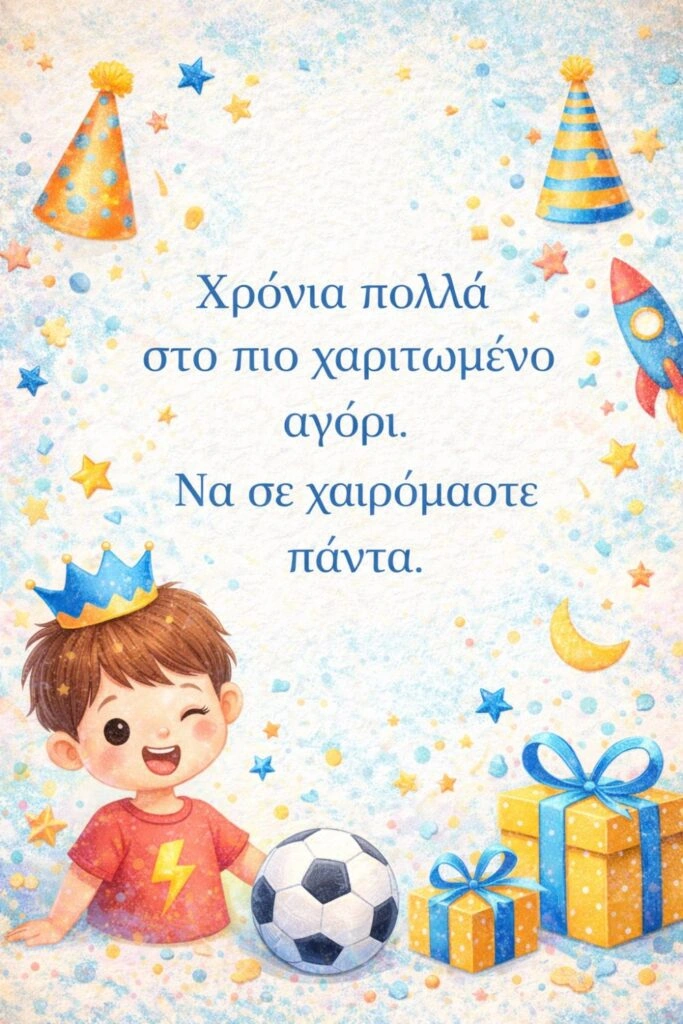 Ευχές για γενέθλια αγοριού. Χρόνια πολλά στο πιο χαριτωμένο αγόρι. Να σε χαιρόμαστε πάντα.