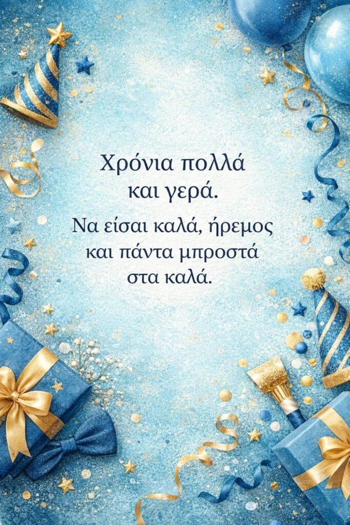 Ευχές γενεθλίων για φίλο. Χρόνια πολλά και γερά. Να είσαι καλά, ήρεμος και πάντα μπροστά στα καλά.