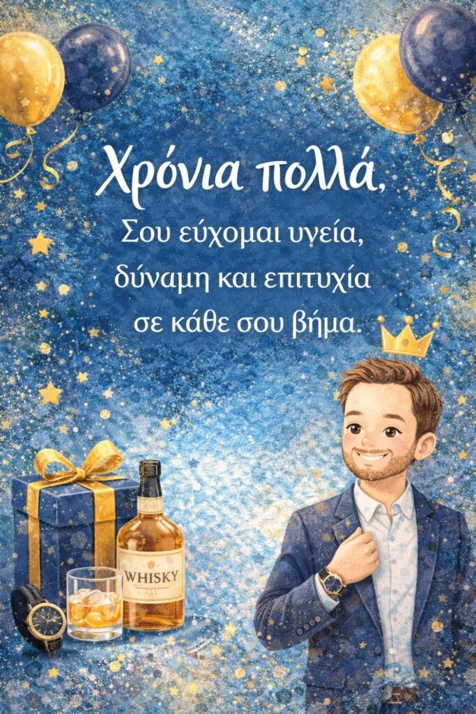 Ευχές για γενέθλια άντρα. Χρόνια πολλά. Σου εύχομαι υγεία, δύναμη και επιτυχία σε κάθε σου βήμα.