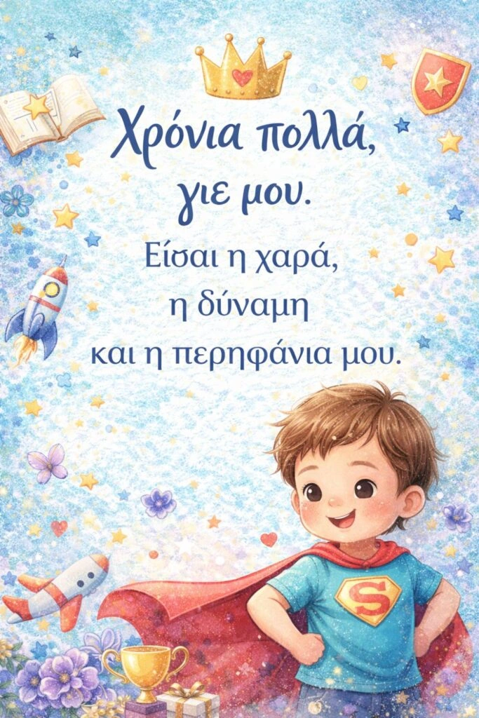 Ευχές γενεθλίων για τον γιο μου. Χρόνια πολλά, γιε μου. Είσαι η χαρά, η δύναμη και η περηφάνια μου.