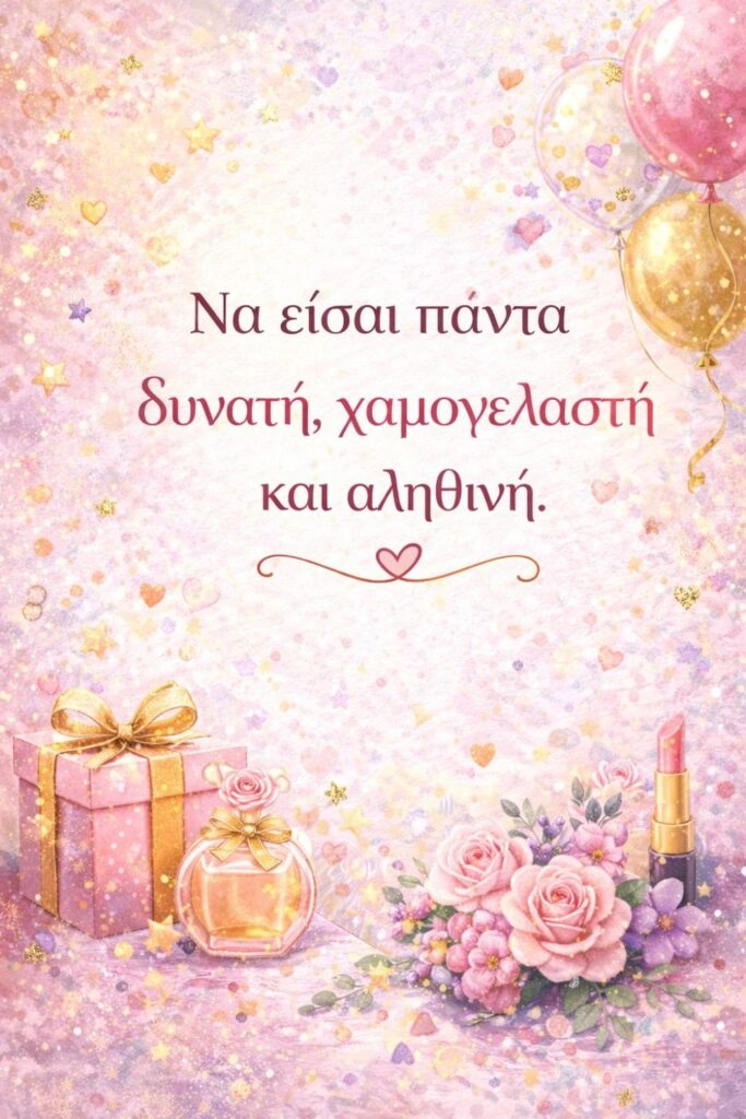 Ευχές για γενέθλια γυναίκας. Να είσαι πάντα δυνατή, χαμογελαστή και αληθινή.