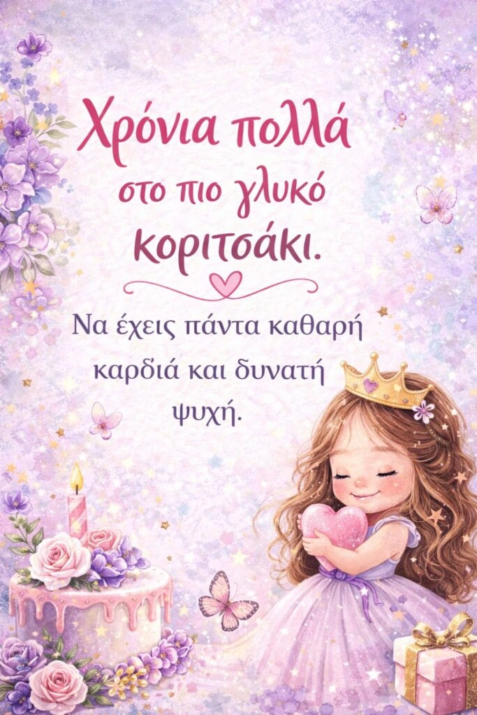 Ευχές γενεθλίων για την κόρη μου. Χρόνια πολλά στο πιο γλυκό κοριτσάκι. Να έχεις πάντα καθαρή καρδιά και δυνατή ψυχή.