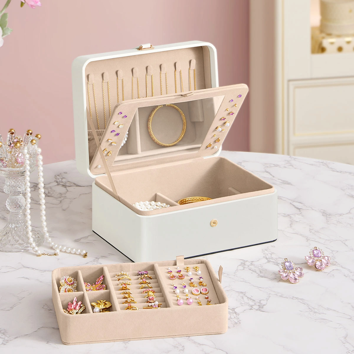 Μπιζουτιέρα κουτί με καθρέφτη Songmics