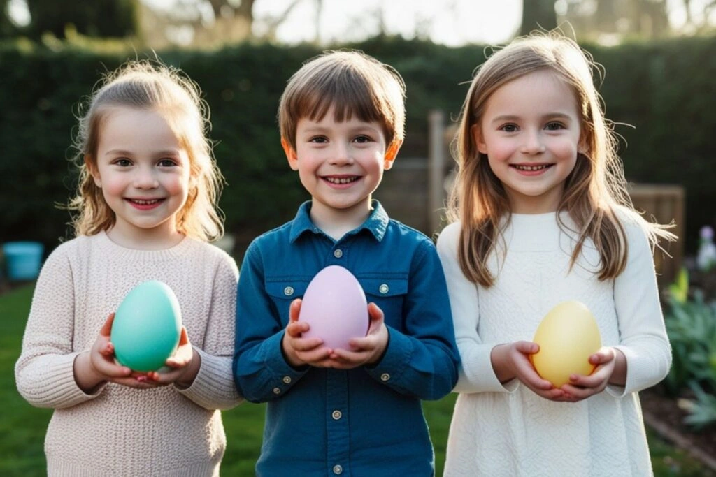 Παιδάκια κρατάνε πασχαλινά αυγά