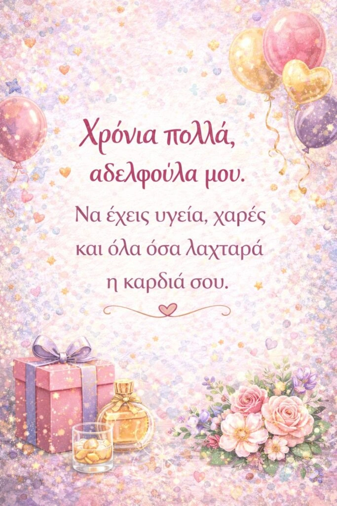 Ευχές γενεθλίων για αδερφή. Χρόνια πολλά, αδερφούλα μου. Είσαι από τους ανθρώπους που αγαπώ πιο πολύ.