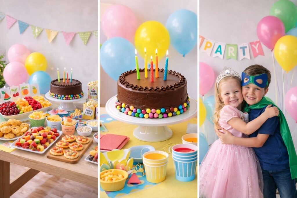 diakosmisi gia paidiko party sto spiti xoris ypervoles Διακόσμηση για παιδικό πάρτυ στο σπίτι με μπουφέ, γωνιά τούρτας, μπαλόνια και απλό photo spot σε χαρούμενο αλλά λιτό στήσιμο