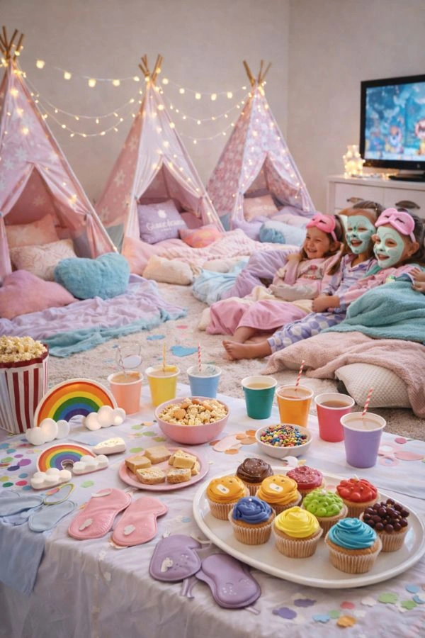 paidiko pitzama party sto spiti gia paidia Παιδικό πιτζάμα πάρτι στο σπίτι με cosy γωνιά, σκηνές, μαξιλάρια, φωτάκια, popcorn και γλυκά για movie night