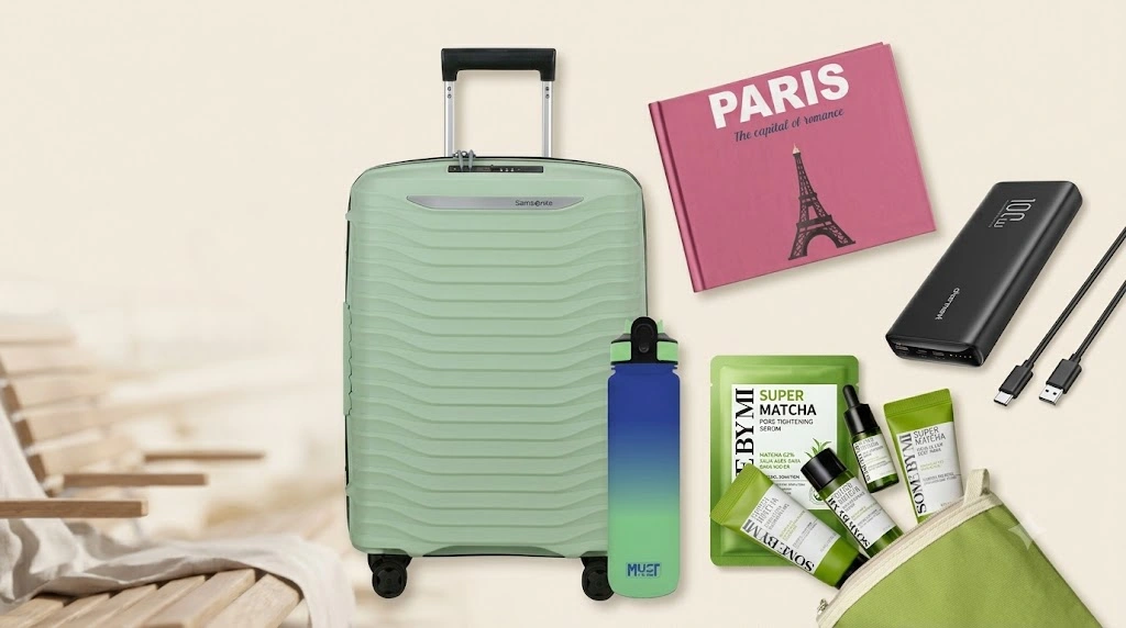 Δώρα για ταξιδιώτες: βαλίτσα Samsonite, powerbank, παγούρι και σετ περιποίησης ταξιδιού