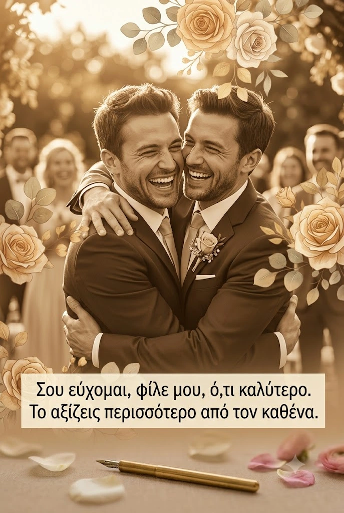 Ευχή για γάμο από φίλους σε φωτογραφία